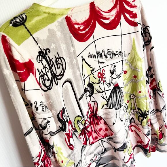 Christopher & Banks 1950s Scene Christmas Party Cardigan Size Medium - Picture 7 of 10